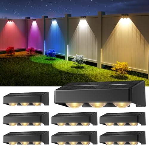 NIORSUN Solar Fence Lights,8 Pack Solars Deck Light,RGB Color,Outdoor Bulb Waterproof Led IP65,Power Patio Lamp with Lenses for Outside/Backyard/Railing/Yard(Black)