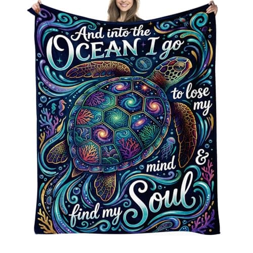 Sea Turtle Throw Blanket for Turtle Lovers Gifts, Soft Cozy Flannel Decor Multi-Use Galaxy Ocean Inspirational Quote Theme Blankets for Couch Sofa Office Travel Nap Birthday 50"x60" - Image 1