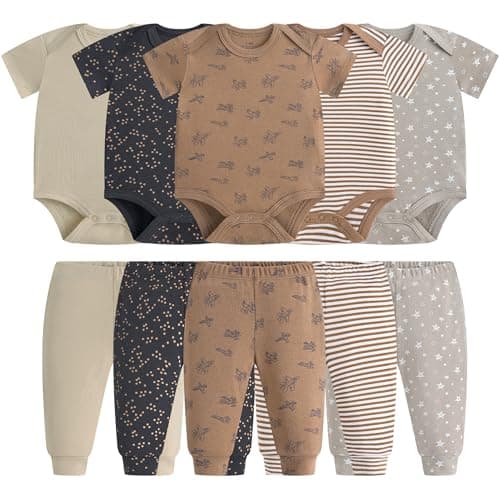 MEYSAHO Baby Newborn Layette 10-Piece Set Cotton Bodysuits Short Sleeve Pants Sets Star Plane Printed for Baby Girls Boys Clothes Unisex Baby Gift Sets for 0 3 Months - Image 1
