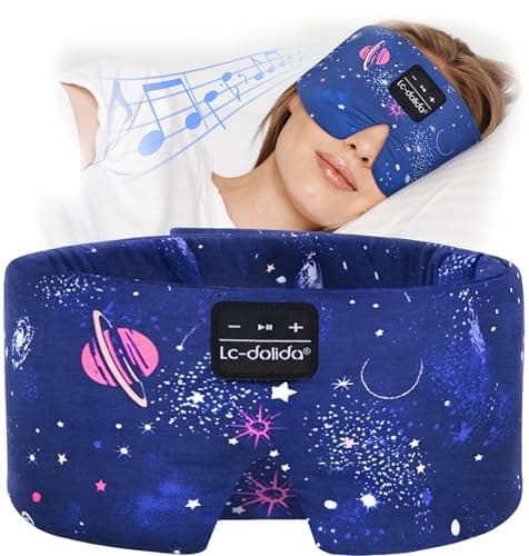 LC-dolida Sleep Mask with Bluetooth Headphones, Extra Large Silk Eye Mask for Sleeping Side Day Sleepers, Sleep Headphones Bluetooth 5.4 for Women Men with Thin Speaker, Blackout, Comfort, Microphone