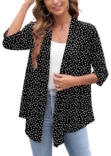 Heymoments Cardigan for Women Polkadots Black Small Draped Open-Front 3/4 Sleeve Lightweight Casual Soft Drape Summer Fall Kimonos Cardigans - Image 1