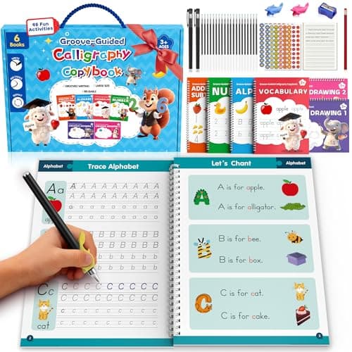 NexAmeri Grooved Handwriting Practice for Kids, Magic Grooved Writing Practice with Reusable Tracing Books, 96 Fun Activities, Sensory-Friendly Workbooks, Screen-Free Gift for Boys Girls Age 3-8. - Image 1