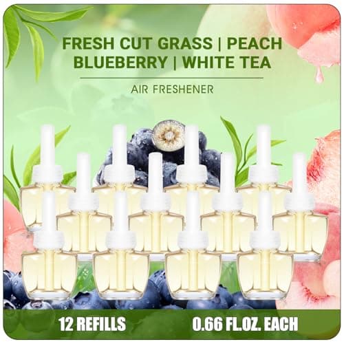 Air Freshener Plug In Refills for Home, Fresh Cut Grass, Peach, Blueberry, White Tea, Plugin Scented Refills for Home, Bathroom, 12ct, 7.92 Fl Oz, Compatible with Air Wick & Glade, Not for Glade Plus - Image 1