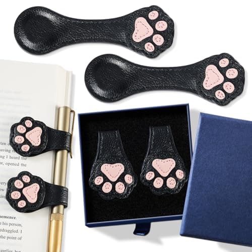 2Pcs Magnetic Leather Bookmarks with Gift Box Magnetic Pen Holder Book Marks Clip Gift for Book Lover Readers Men Women Teachers Students, Paw (Black+Black)