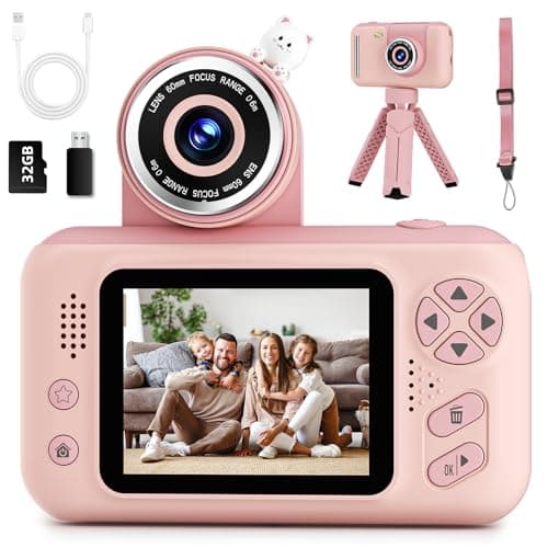 Makolle Kids Camera Toys for Girls 3-12 Year Old,Toddler HD Digital Video Camcorder Camera with Tripod,Children Chritmas Birthday Gift with 32GB SD Card-Pink - Image 1