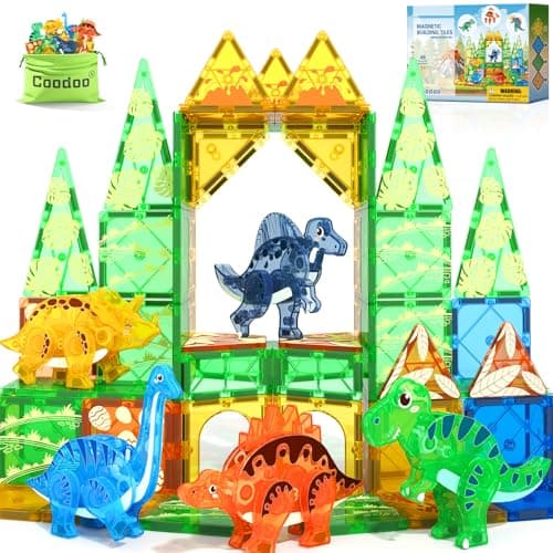 Coodoo Dinosaur Toys Magnetic Tiles 3D Movable Dinos for Kids 3-5 5-7 Toddler Outdoor Sensory Toys, STEM Educational Magnetic Blocks for 3+ Years Old Boys Girls Kids Toy - Image 1