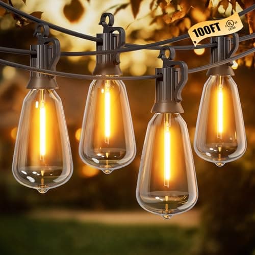 Brightown Outdoor String Lights Patio Lights, 100FT ST38 Shatterproof Dimmable Waterproof Connectable LED Christmas Lights, Hanging Outside Light for Backyard, Porch, Deck, Balcony, Garden, Home Decor - Image 1