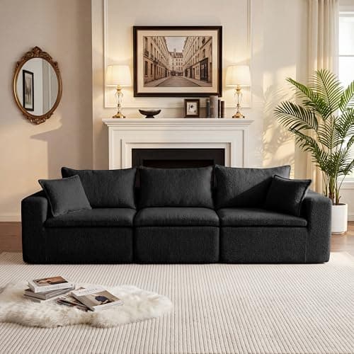 105" Modular Sectional Sofa, Cloud Boneless Couch with Layered Cushion,3 Seaters Flexible Module Sofa Convertible L Shaped Couches Combination for Living Room and Office(Black, 105" 3 Seaters) - Image 1