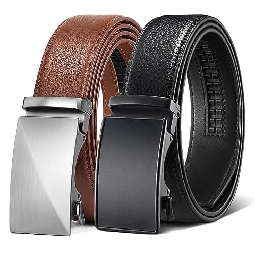 Zitahli Mens Belt Leather 2 Pack - Ratchet Belt for Men Dress Pant Shirt Oxfords,Micro Adjustable Brown Black Belt,Trim To Fit Size 34"-48" - Image 1