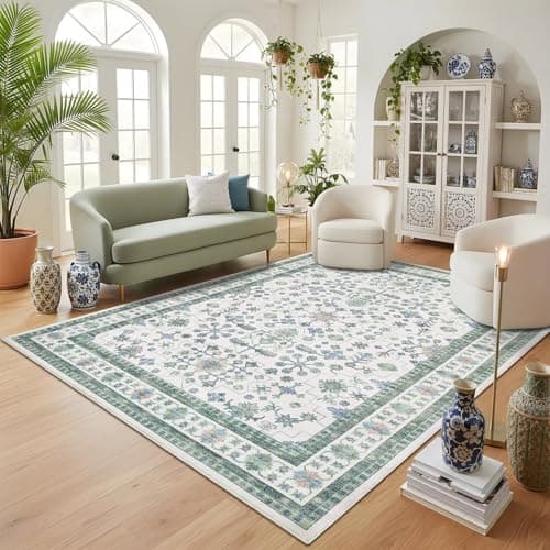 GarveeHome 6x9 Sage Green Area Rug Vintage Tribal Washable Rugs for Living Room Bedroom, Soft Low Pile Non Slip Floor Mat Boho Throw Rug Indoor Carpet Dining Room Playroom - Image 1