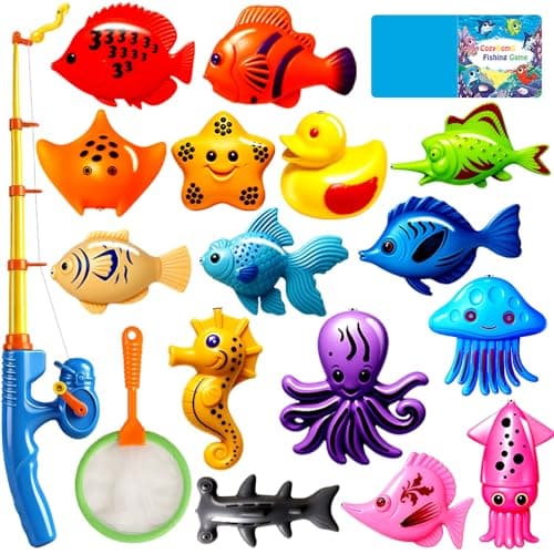 CozyBomB™ Magnetic Fishing Toys Game Set for Kids | Water Table Bathtub Kiddie Pool Party Pole Rod Net, Outdoor Plastic Floating Fish, Toddler Bath Color Ocean Sea Animals Birthday Gift Age 3-5 6 4-8 - Image 1