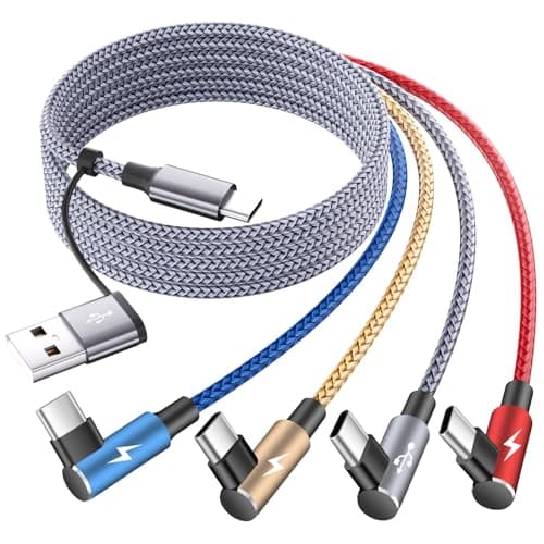 USB C Splitter Multi Charging Cable, Right Angle USB A/C to USB C Splitter Cable,4 in 2 Multiple Nylon Braided Car Charger Cord for Charging While Gaming & Lying Down Fit for iPhone 17 Pro MacBook - Image 1
