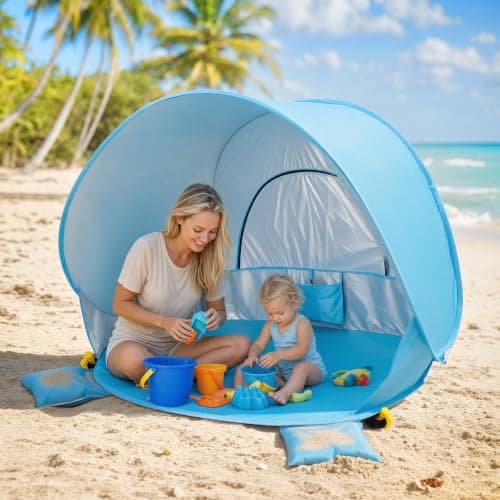 Baby Beach Tent Extra Large Pop Up Baby Tent with UV Protection - Spacious Family Sun Shelter for Parent & Child, Portable Beach Essentials (Blue, 53.1" x 36.6" x 37.4") - Image 1
