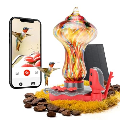 TT Nature Glass Smart Hummingbird Feeder with Camera Solar Powered 2K- AI Identify & Water Detection, Instant Notification, Leakproof & Ant Moat, Compatible with Alexa & Google Assistant - Image 1