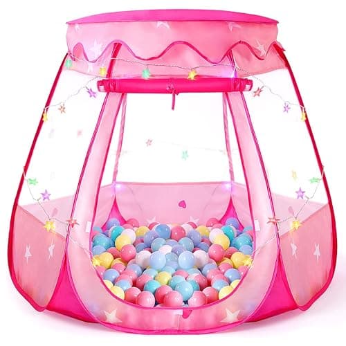 Pop Up Princess Tent with Colorful Star Lights for 1 2 3 Year Old Birthday Gift, 12-18 Months Baby Girl Toys, Foldable Ball Pit with Carrying Bag, Indoor&Outdoor Play Tent for Kids - Image 1