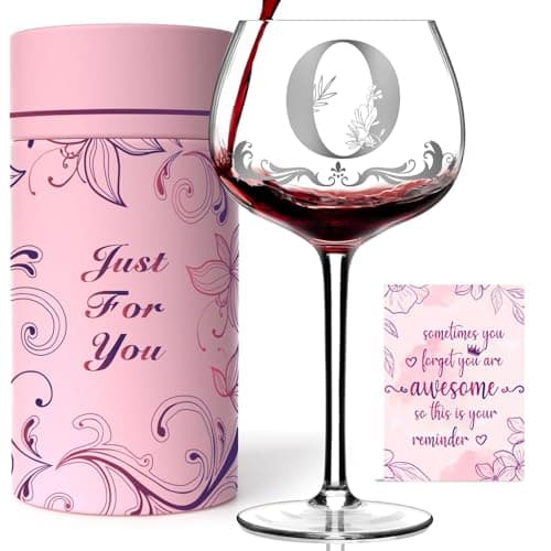 Personalized Monogram Gifts for Women - Customized Initial A-Z Wine Glass, Unique Birthday Wine Gifts for Friend, Her, Mom, Wife, Sister, Daughter - 16oz Elegant Custom Stemmed Glassware (Letter O) - Image 1