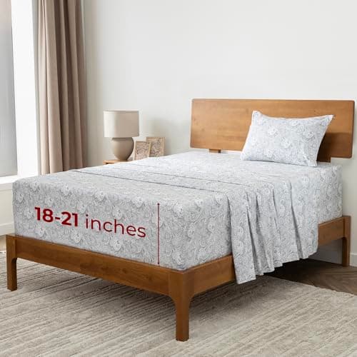 Mellanni Extra Deep Twin XL Sheets - 3 PC Iconic Collection Bedding - Luxury, Ultra Soft, Cooling Bed Sheets - Wrinkle, Fade, Stain Resistant (Twin Extra Long, Paisley Gray) - Image 1