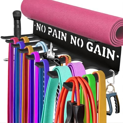 Gym Home Rack 8 Hook Heavy-Duty Wall-mounted Organizer Multi-Purpose Workout Gear Wall Hanger Storage for Resistance Bands Jump Ropes Lifting Belt Fitness Bands Barbells Carabiners Included (NO PAIN YOGA) - Image 1