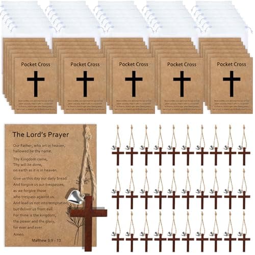 Qpige Bulk 30 Pocket Cross Cards Christian Gifts, Wooden Pocket Cross Charm Christian Religious Gifts Small Faith Based Comfort Baptism Gift Inspirational Gifts for Women Men(Love Heart) - Image 1