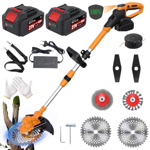 Electric Weed Wacker, Cordless Weed Eater Battery Powered, 5-in-1 String Trimmer Weedeater, 750W Brushless Motor, 2 x 4.0Ah Batteries & Charger, Grass Trimmer/Brush Cutter for Garden Lawn(Orange) - Image 1
