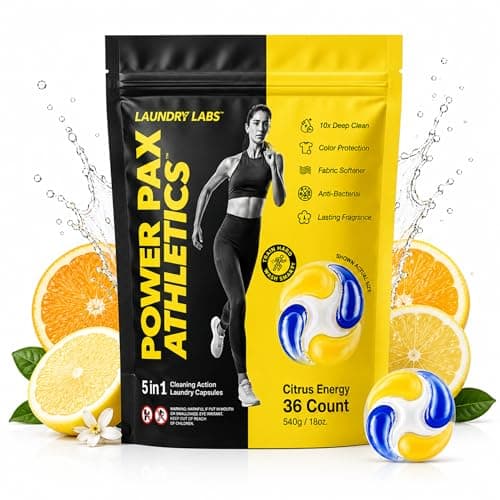 Laundry Labs PowerPax Athletics 5-in-1 Laundry Detergent Pods, Cleaning for Everyday Laundry + Activewear, Enzyme Odor & Stain Remover, Heavy-Duty Freshening, Citrus Energy, 36 ct - Image 1