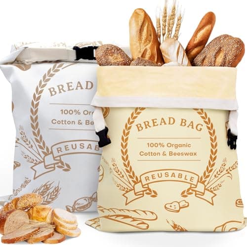 2 Pack Beeswax Bread Bags for Sourdough & Homemade Bread - Natural Cotton Sourdough Reusable Beeswax Food Storage Bag, Freezer-Safe, Keep Bread Fresh - Image 1