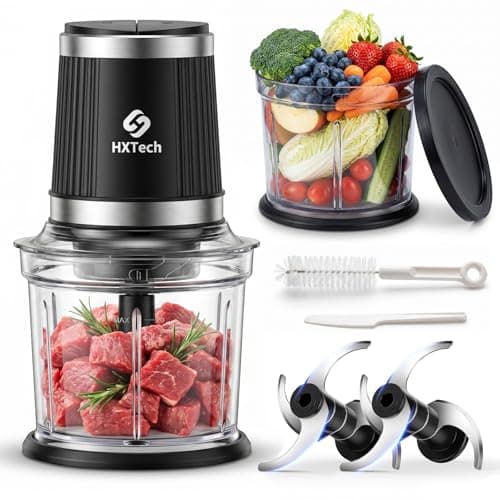 HXTech Food Processor Set: 2-Speed Electric Food Chopper with 2 Bowls (4 Cup+4 Cup), Vegetable Chopper with 2 Pack 420 Stainless Steel 4-Layer Blades, Meat Grinder for Meat, Fruits, Baby Food,Pet Food - Image 1