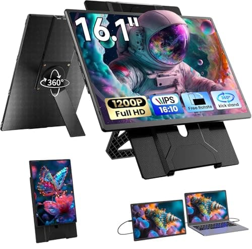 Blackview 16.1" Portable Monitor for Laptop, 1200P FHD Laptop Monitor Extender, 360° Rotating Detachable Magnetic Stand, Plug & Play with HDMI/USB-A/Type-C, Extra Screen for Windows/Mac/Linux/Android - Image 1