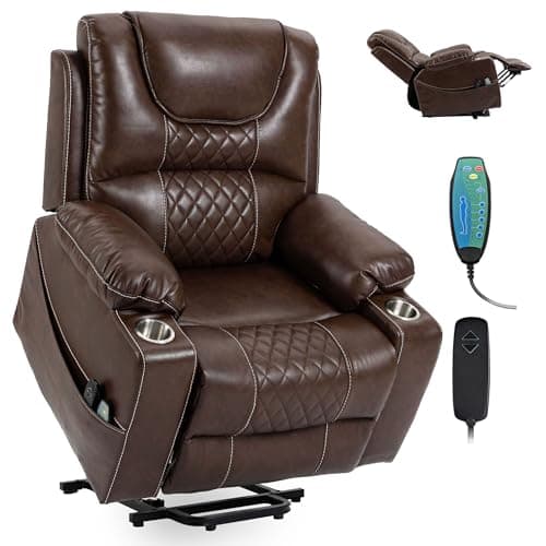 FUNECORP Power Lift Recliner Chair Sofa with Massage and Heat for Big and Tall Elderly,Infinite Positions,Single Motor,Cup Holders,and USB Ports,Faux Leather Home Theater Seat - Image 1