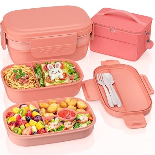 Adults Bento Lunch Box Set with Lunch Bag, 3-Tier Stackable Leak-Proof Lunch Containers, BPA-Free Bento Box with Built-in Utensils,Microwave & Dishwasher Safe for Work, School, Dining Out(Pink) - Image 1