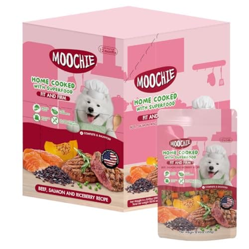 MOOCHIE Home Cooked Superfood Wet Dog Food - Fit & Firm - Beef, Salmon & Riceberry - No Artificial Flavors or Preservative - 6 x 9 oz Pouch - Image 1