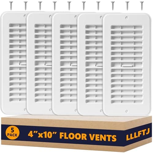 Floor Vent Covers, Floor Register 4x10, 5 Pack Adjustable Plastic Vent Covers for Home Floor, Ceiling or Sidewall, Floor Vent with Screws (White 4 x 10)