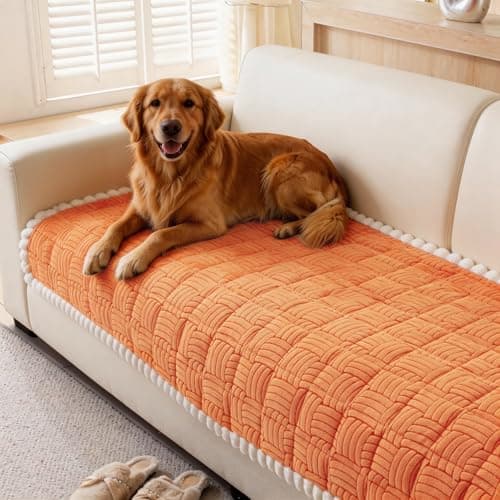 Eco-Ancheng Couch Cover for Dogs Pet Couch Cover for Sofa Washable Dog Sofa Covers Couch Protector for Cushion Fuzzy Non Slip Couch Slipcover with Elastic Straps for Pets, Dogs(Orange,1 PC/27.6x59 in) - Image 1