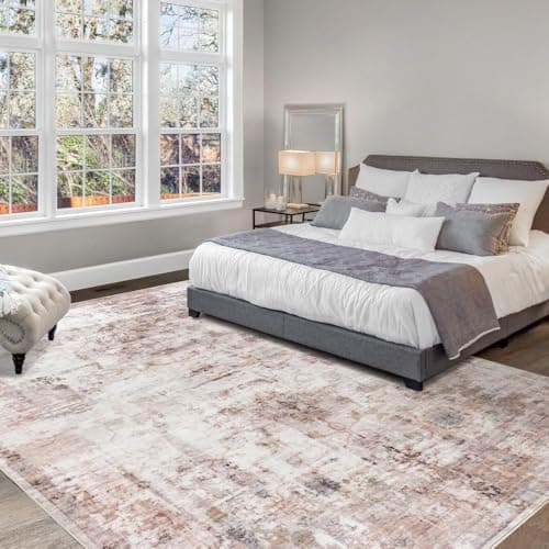 Syalife 8x10 Washable Area Rug, Ultra Soft Non-Slip, Low Pile, Stain Resistant Vintage Area Rug for Living Room, Boho Carpet for Bedroom, Dining Room, Office, Foldable Large Rugs, I009-FG41 Pink - Image 1