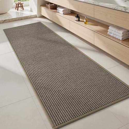 MontVoo Bathroom Runner Rugs-Chenille Absorbent Bath Mat Runner Quick Dry-Rubber Backed Bath Runners Non Slip Washable Long Bathroom Rugs,Ultra Thin Bath Rugs Fit Under Door,17"x59",Brown - Image 1