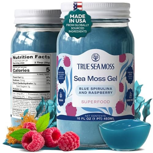 TrueSeaMoss Sea Moss Gel – Made in USA – Wildcrafted Seamoss, Fruits & Jarred Vegetables – Blue Spirulina, Pack of 1 (Labels May Vary) - Image 1
