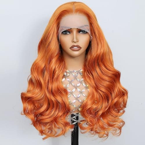Barbique 26 Inch Orange Long Wavy 13x6 Lace Front Wig Synthetic Heat Resistant Glueless for Women Pre Plucked HD Transparent Lace Wigs with Baby Hair for Women