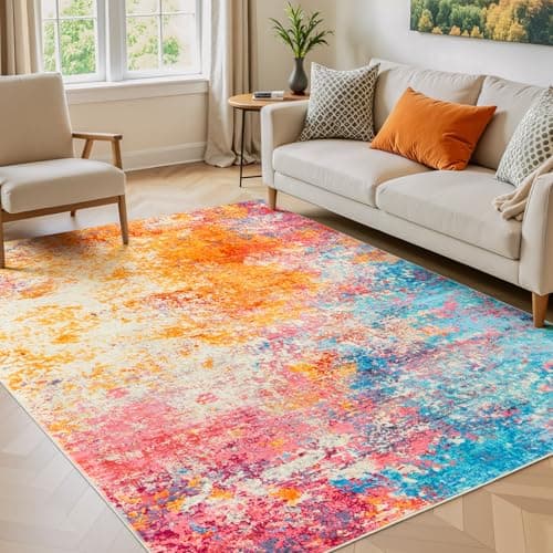 Rugflix 5x7 Area Rugs for Living Room, Colorful Rainbow Washable Rug Stain-Resistant Low Pile, Modern Large Carpet for Bedroom Dining Room Home Office Kids Room Nursery - Image 1