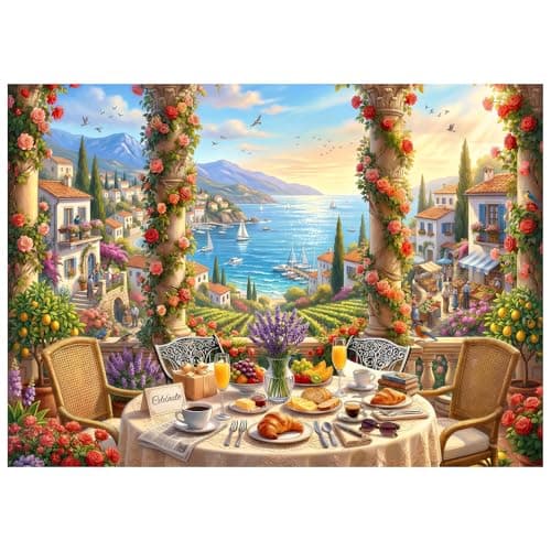 Mediterranean Morning Puzzles for Adults 1000 Pieces,Challenging Jigsaw Puzzles for Adults,Difficult Impossible Puzzle for Family Game Night,Recycled Paper Jigsaw Puzzle,Gifts for Boys Girls