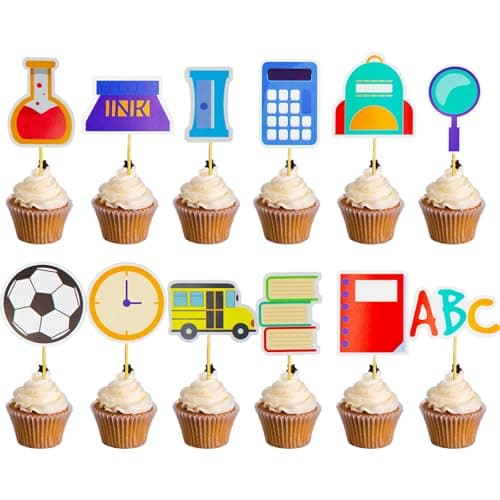 Oeyliz Back to School Cupcake Toppers 36 PCS First Day of School Cupcake Cake Decorations Welcome Party Decorations Back to School Cupcakes Toppers Classroom Party Supplies