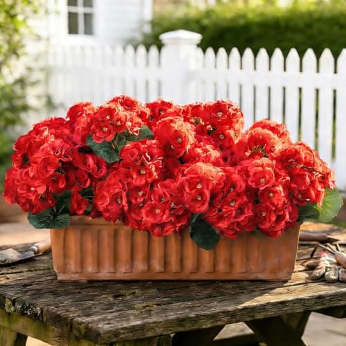 AMORISE 12 Bundles Artificial Geranium Flowers for Outdoor, Fake Silk Red Geraniums Flower, UV Resistant Look Real Faux Plants for Front Door Garden Porch Patio Balcony Yard Indoor Home, FF20, Red - Image 1