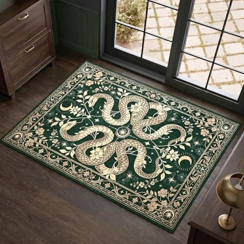 YJ.GWL Machine Washable Snake Rug 2x3, Forest Floral Gothic Area Rugs for Living Room Bedroom, Non Slip Low-Pile Thin Green Carpet for Entryway Ktichen - Image 1