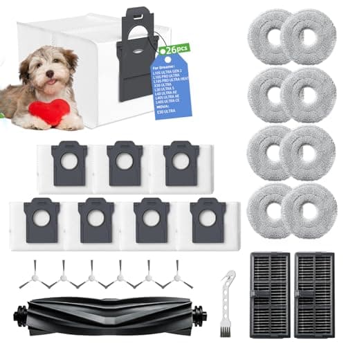 26Pcs Replacement Parts Kit Compatible with Dreame L10s Ultra Gen 2, L10s Pro Ultra Heat, X30 Ultra, L40s Ultra AE/CE, E30 Ultra, Robot Vacuum Accessories with Mop Pads, Dust Bags, Filters, Brushes - Image 1