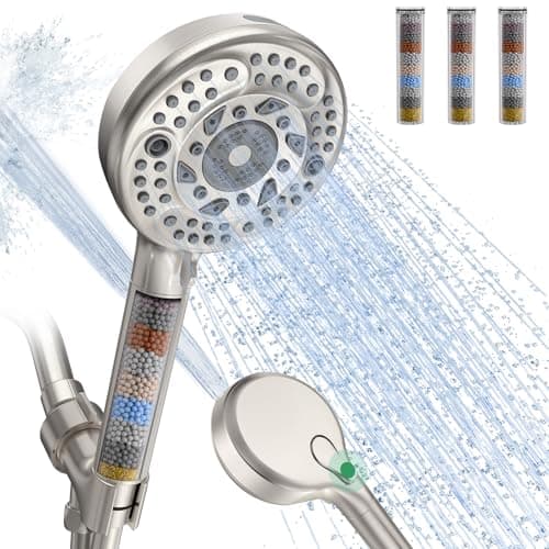 SunCleanse Filtered Shower Head with Handheld,9-Spray Setting Detachable Shower Head with 4 Filters for Hard Water - Filter Chlorine, Improve Skin and Hair Texture (4 Filters, Brushed Nickel) - Image 1