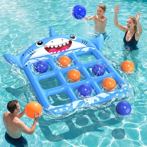 Instaywell Pool Toys Games for Kids & Adults, 72”x54” Giant Inflatable Floating Pool Tic Tac Toe Game with 10 Balls, Pool Game Party Toy Floats for Adults, Teens, Kids, Family, Beach Summer Water Fun - Image 1