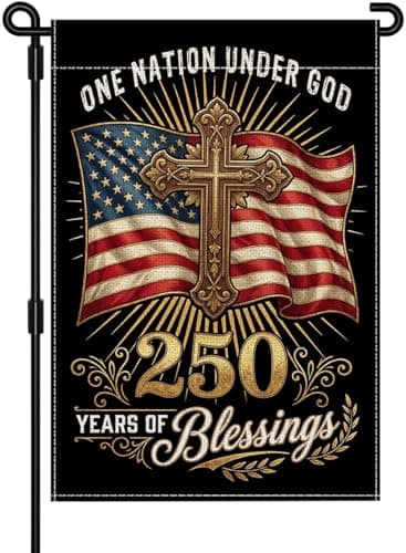 4th of July Garden Flag, 12×18 Inch Cross Faith American Flag for Outside, Vintage Patriotic Garden Flags, Double Sided Weather Resistant Fourth of July Decorations, All Weather Independence Day Outdoor Yard Lawn Decor for 250 Years Anniversary Celebration - Image 1