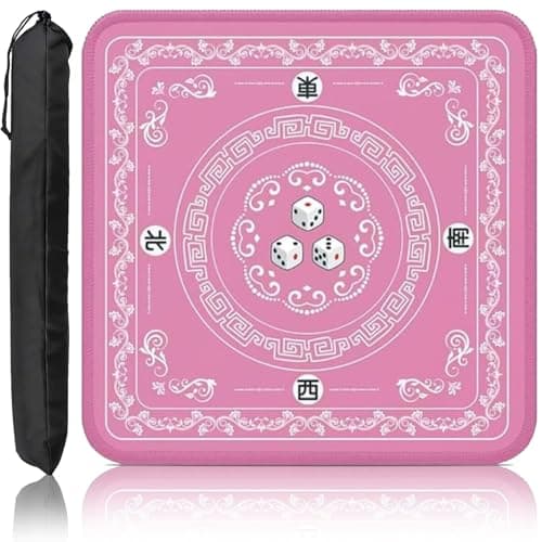 Mahjong Mat,Elegant Pink with Lace Trim & Dice Motif,Waterproof Surface,Anti-Slip Foldable Design Game Mat 31.5×31.5 Inch for Asian-Themed Game Nights - Image 1