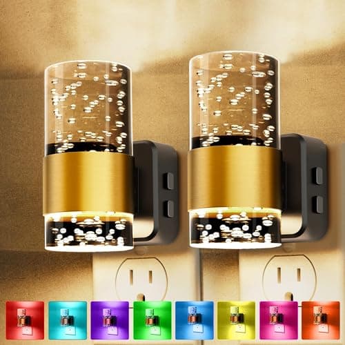 Night Lights Plug into wall, Color Changing Night Light with Rotatable Plug, Dusk to Dawn Light Sensor and Adjustable Brightness, Elegant Design Night Light for Kids Bedroom,Bathroom, 2 Pack - Image 1