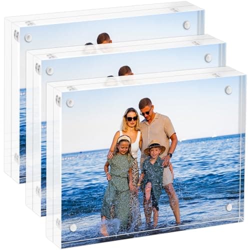 Oubou Acrylic Picture Frames 3 Pack,6x8 Double Sided Magnetic Picture Frames, 10+10mm Thick BlockïŒClear Freestanding Transparent Acrylic Frames, Gifts for Women Mom Grandma Father Girlfriend Sister - Image 1