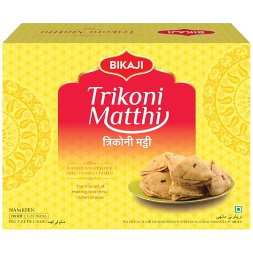 Bikaji Tikoni Mathi 14.11 oz (400g), Indian Sweets, Triangular Crispy Mathri, Traditional Indian Savory Snacks, Flaky & Crunchy Namkeen Bites, Ready to Eat Tea Time & Party - Image 1